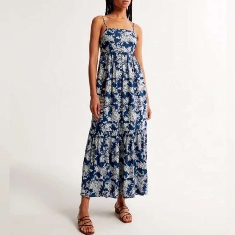 Abercrombie & Fitch Floral Blue and White Bow Maxi boho Dress Size LT